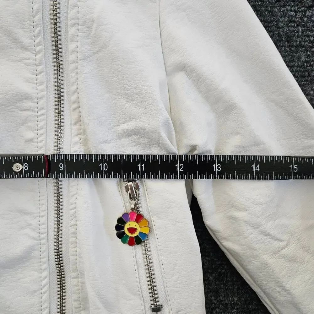 Lola + The Boys Rainbow Patch White Vegan Leather Jacket size 4